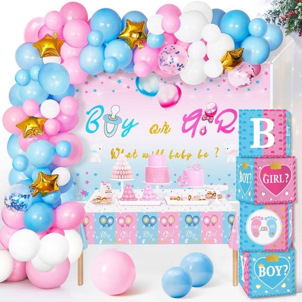 Gender Reveal Decorations 4pcs Baby Box for Baby Shower Gender Reveal